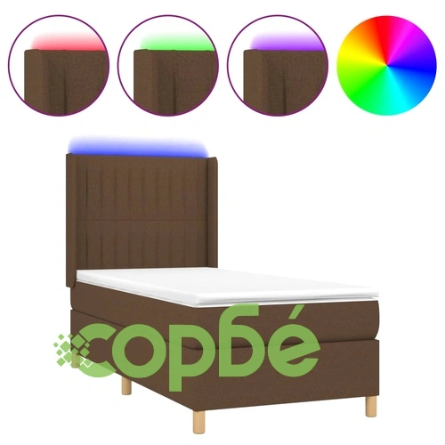 Боксспринг легло с матрак и LED, тъмнокафяво, 80x200 см, плат ➤ топ цена ➤ sorbe.bg