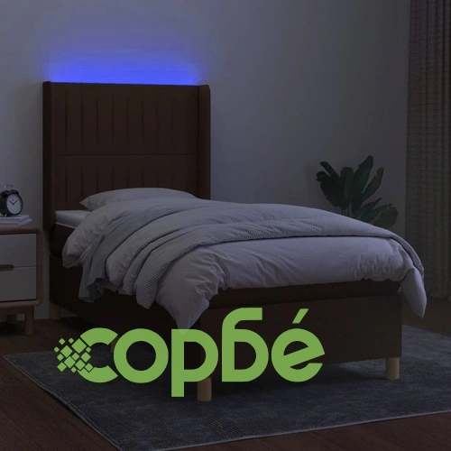 Боксспринг легло с матрак и LED, тъмнокафяво, 80x200 см, плат ➤ топ цена ➤ sorbe.bg