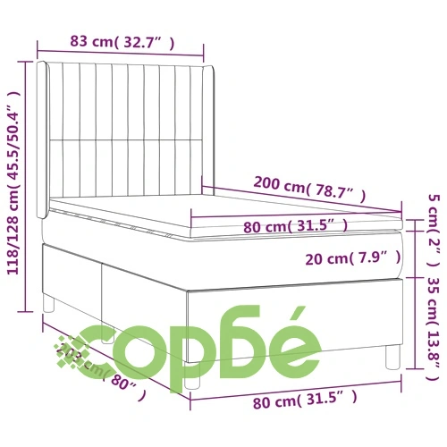 Боксспринг легло с матрак и LED, таупе, 80x200 см, плат ➤ топ цена ➤ sorbe.bg
