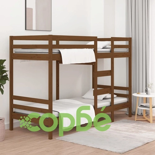 Двуетажно легло, меденокафяво, 90x200 см, борово дърво масив ➤ топ цена ➤ sorbe.bg