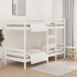 Двуетажно легло, бяло, 80x200 см, борово дърво масив