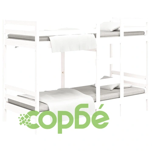 Двуетажно легло, бяло, 75x190 см, борово дърво масив ➤ топ цена ➤ sorbe.bg