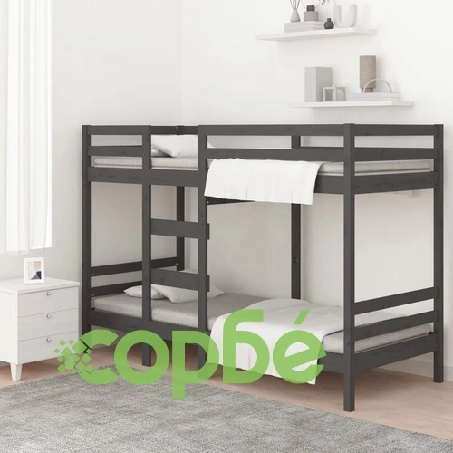 Двуетажно легло, сиво, 75x190 см, борово дърво масив ➤ топ цена ➤ sorbe.bg