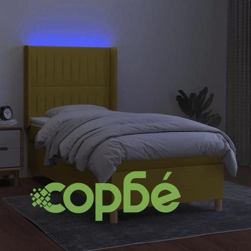 Боксспринг легло с матрак и LED, зелена, 90x190 см, плат ➤ топ цена ➤ sorbe.bg