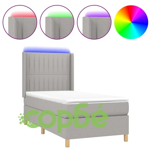 Боксспринг легло с матрак и LED, светлосиво, 90x200 см, плат ➤ топ цена ➤ sorbe.bg