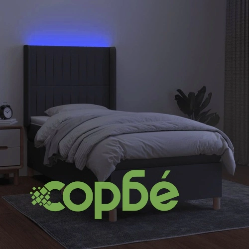 Боксспринг легло с матрак и LED, тъмносива, 90x200 см, плат ➤ топ цена ➤ sorbe.bg