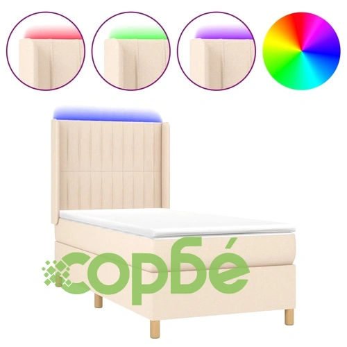 Боксспринг легло с матрак и LED, кремаво, 100x200 см, плат ➤ топ цена ➤ sorbe.bg