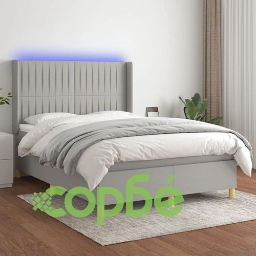 Боксспринг легло с матрак и LED, светлосиво, 140x190 см, плат ➤ топ цена ➤ sorbe.bg