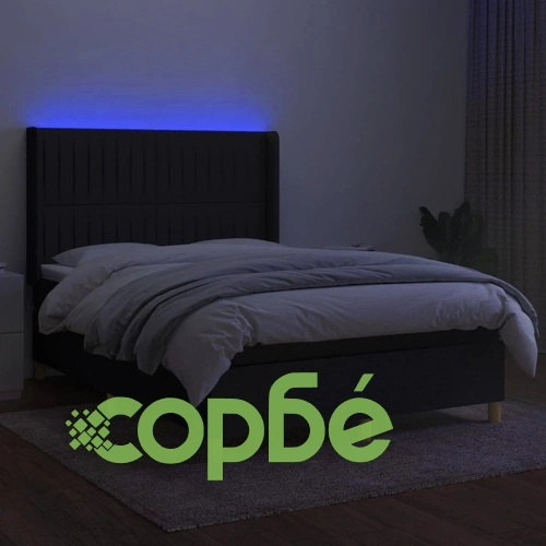 Боксспринг легло с матрак и LED, черно, 140x190 см, плат ➤ топ цена ➤ sorbe.bg