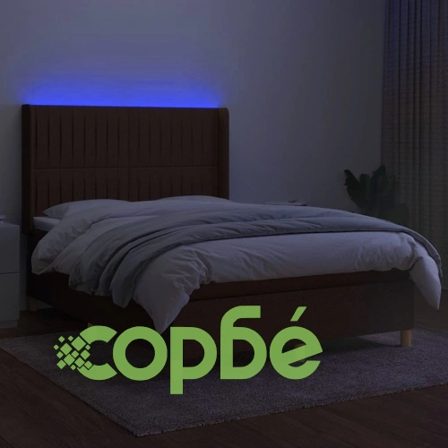 Боксспринг легло с матрак и LED, тъмнокафяво, 140x190 см, плат ➤ топ цена ➤ sorbe.bg