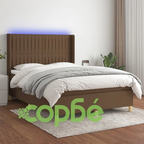 Боксспринг легло с матрак и LED, тъмнокафяво, 140x190 см, плат ➤ топ цена ➤ sorbe.bg