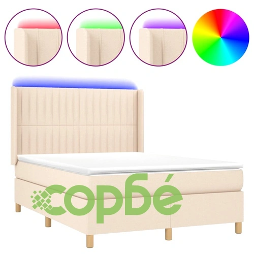 Боксспринг легло с матрак и LED, кремаво, 140x190 см, плат ➤ топ цена ➤ sorbe.bg