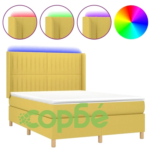 Боксспринг легло с матрак и LED, зелено, 140x190 см, плат ➤ топ цена ➤ sorbe.bg