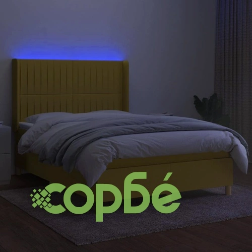 Боксспринг легло с матрак и LED, зелено, 140x190 см, плат ➤ топ цена ➤ sorbe.bg