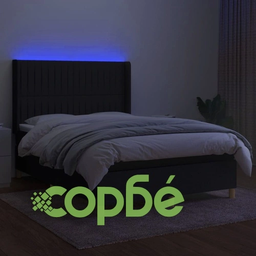 Боксспринг легло с матрак и LED, черно, 140x200 см, плат ➤ топ цена ➤ sorbe.bg
