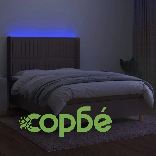 Боксспринг легло с матрак и LED, таупе, 140x200 см, плат ➤ топ цена ➤ sorbe.bg