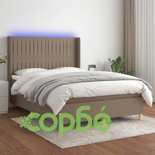Боксспринг легло с матрак и LED, таупе, 140x200 см, плат ➤ топ цена ➤ sorbe.bg