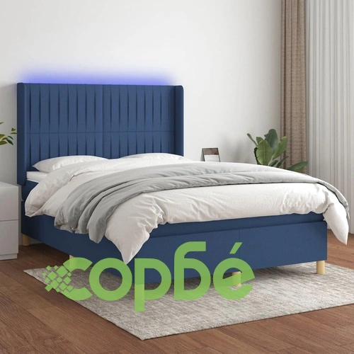 Боксспринг легло с матрак и LED, синьо, 140x200 см, плат ➤ топ цена ➤ sorbe.bg