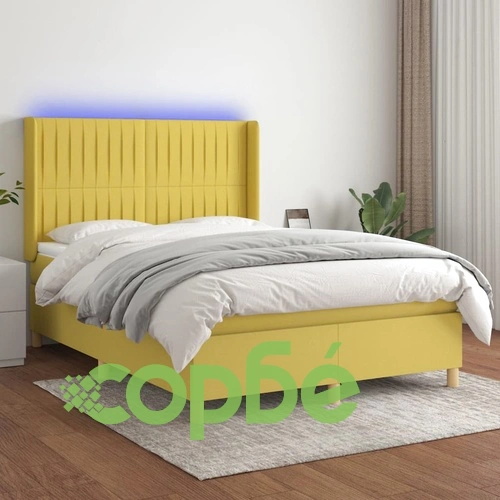 Боксспринг легло с матрак и LED, зелено, 140x200 см, плат ➤ топ цена ➤ sorbe.bg