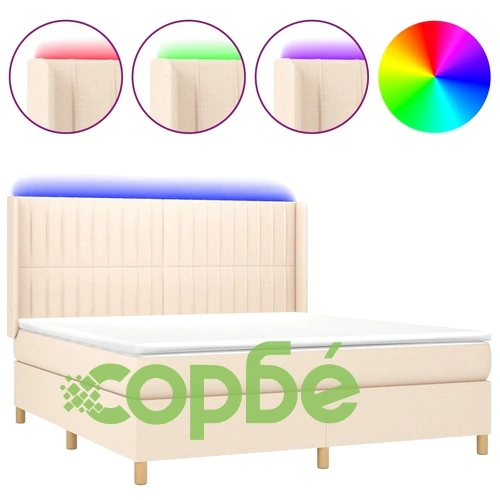 Боксспринг легло с матрак и LED, кремаво, 160x200 см, плат ➤ топ цена ➤ sorbe.bg