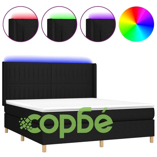 Боксспринг легло с матрак и LED, черно, 180x200 см, плат ➤ топ цена ➤ sorbe.bg