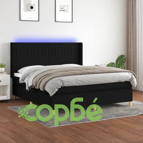 Боксспринг легло с матрак и LED, черно, 180x200 см, плат ➤ топ цена ➤ sorbe.bg