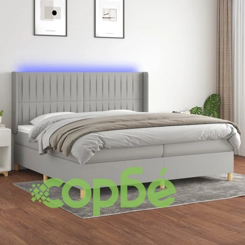 Боксспринг легло с матрак и LED, светлосиво, 200x200 см, плат ➤ топ цена ➤ sorbe.bg