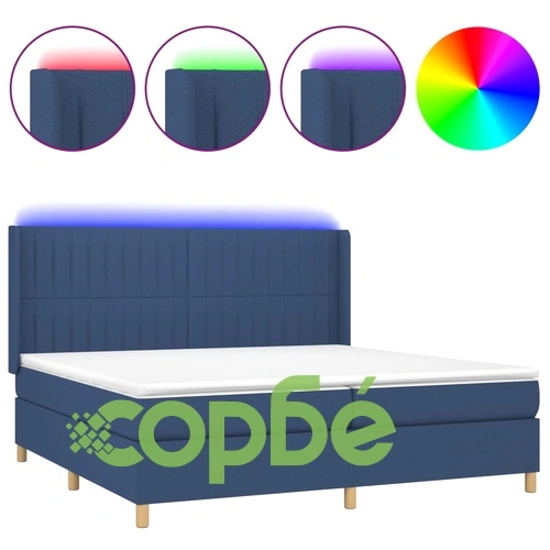 Боксспринг легло с матрак и LED, синя, 200x200 см, плат ➤ топ цена ➤ sorbe.bg