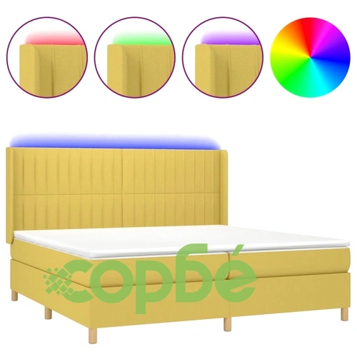 Боксспринг легло с матрак и LED, зелена, 200x200 см, плат ➤ топ цена ➤ sorbe.bg
