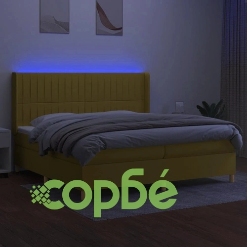 Боксспринг легло с матрак и LED, зелена, 200x200 см, плат ➤ топ цена ➤ sorbe.bg
