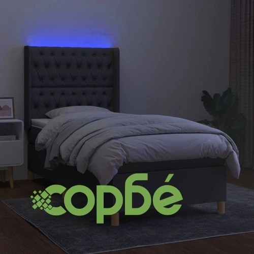 Боксспринг легло с матрак и LED, тъмносиво, 80x200 см, плат ➤ топ цена ➤ sorbe.bg