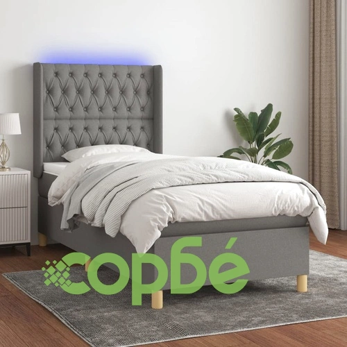 Боксспринг легло с матрак и LED, тъмносиво, 80x200 см, плат ➤ топ цена ➤ sorbe.bg