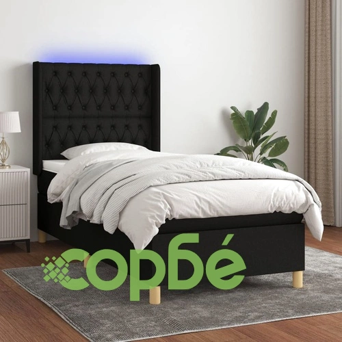 Боксспринг легло с матрак и LED, черно, 80x200 см, плат ➤ топ цена ➤ sorbe.bg