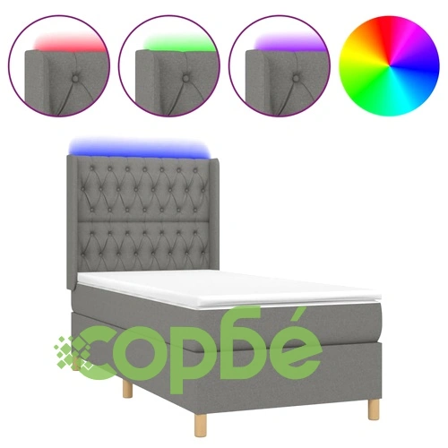 Боксспринг легло с матрак и LED, тъмносива, 90x190 см, плат ➤ топ цена ➤ sorbe.bg
