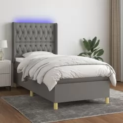 Боксспринг легло с матрак и LED, тъмносива, 90x190 см, плат