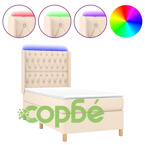 Боксспринг легло с матрак и LED, кремава, 90x190 см, плат ➤ топ цена ➤ sorbe.bg