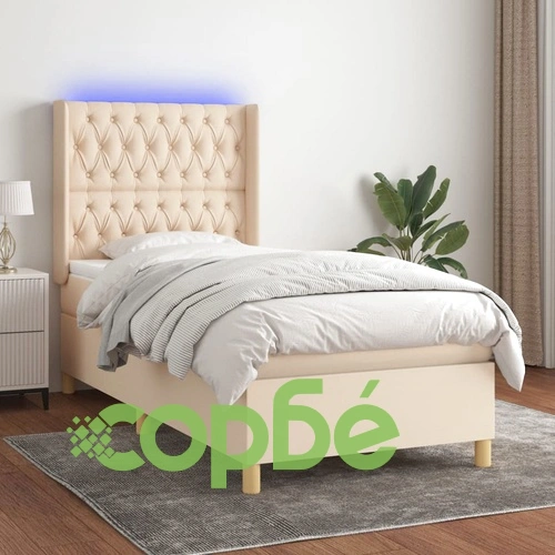 Боксспринг легло с матрак и LED, кремава, 90x200 см, плат ➤ топ цена ➤ sorbe.bg