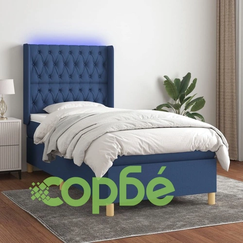 Боксспринг легло с матрак и LED, синя, 90x200 см, плат ➤ топ цена ➤ sorbe.bg