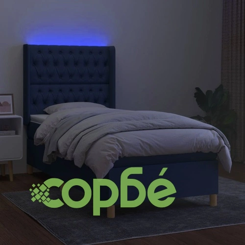 Боксспринг легло с матрак и LED, синьо, 100x200 см, плат ➤ топ цена ➤ sorbe.bg