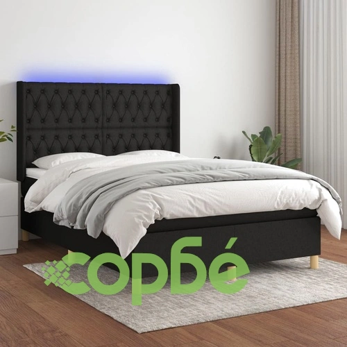 Боксспринг легло с матрак и LED, черно, 140x190 см, плат ➤ топ цена ➤ sorbe.bg