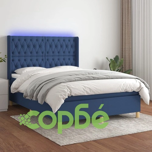 Боксспринг легло с матрак и LED, синьо, 140x190 см, плат ➤ топ цена ➤ sorbe.bg
