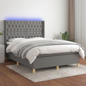 Боксспринг легло с матрак и LED, тъмносиво, 140x200 см, плат