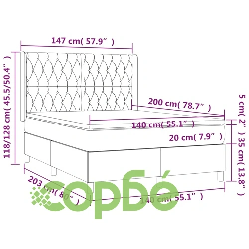 Боксспринг легло с матрак и LED, кремаво, 140x200 см, плат ➤ топ цена ➤ sorbe.bg