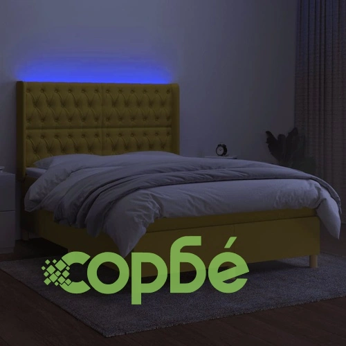 Боксспринг легло с матрак и LED, зелено, 140x200 см, плат ➤ топ цена ➤ sorbe.bg