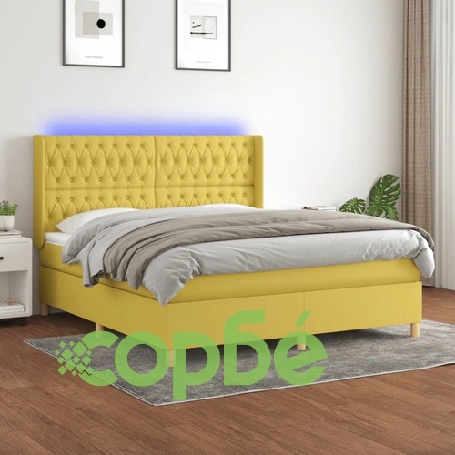 Боксспринг легло с матрак и LED, зелено, 160x200 см, плат ➤ топ цена ➤ sorbe.bg