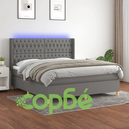 Боксспринг легло с матрак и LED, тъмносиво, 180x200 см, плат ➤ топ цена ➤ sorbe.bg
