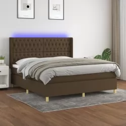 Боксспринг легло с матрак и LED, тъмнокафяво, 180x200 см, плат