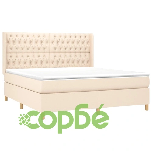 Боксспринг легло с матрак и LED, кремаво, 180x200 см, плат ➤ топ цена ➤ sorbe.bg