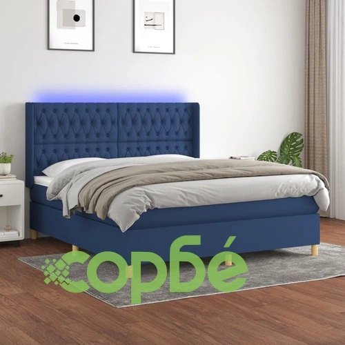 Боксспринг легло с матрак и LED, синьо, 180x200 см, плат ➤ топ цена ➤ sorbe.bg