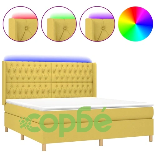 Боксспринг легло с матрак и LED, зелено, 180x200 см, плат ➤ топ цена ➤ sorbe.bg